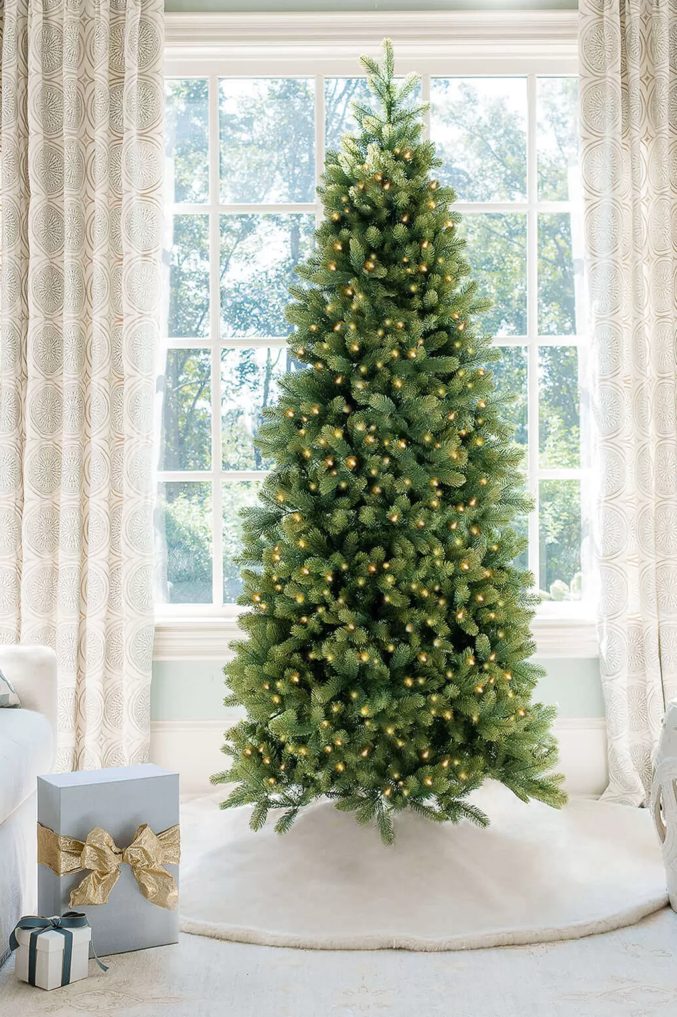 King Of Christmas 10' Royal Fir Slim Artificial Christmas Tree With 1100 Warm White & Multi-Color LED Lights- Realistic | Slim
