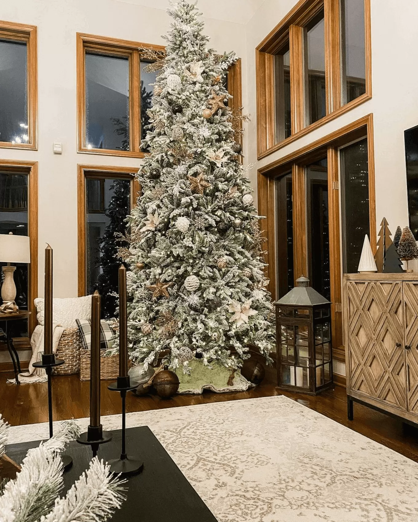 King Of Christmas 12' Queen Flock® Slim Artificial Christmas Tree With 1200 Warm White LED Lights- Realistic | Slim