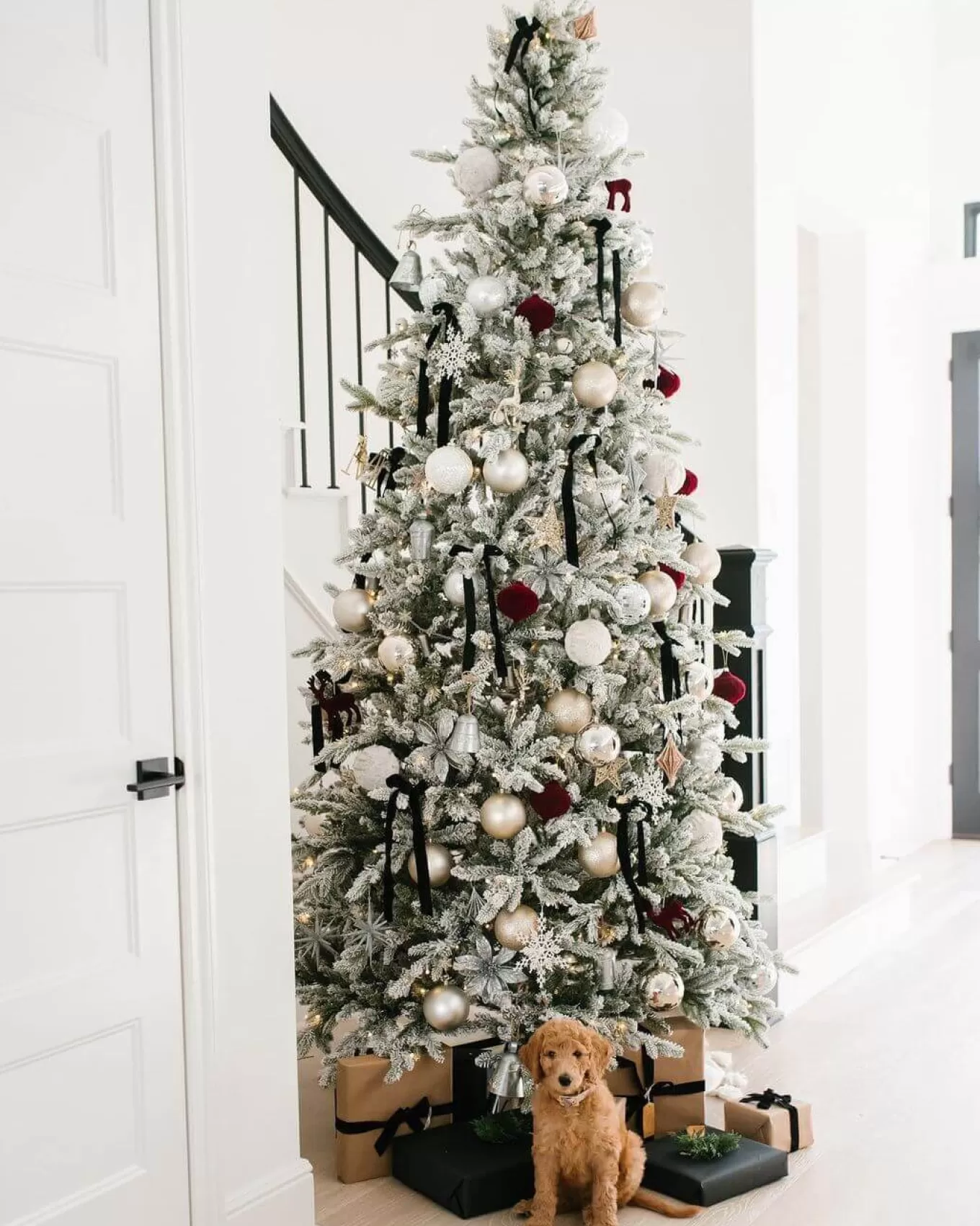 King Of Christmas 12' Queen Flock® Slim Artificial Christmas Tree With 1200 Warm White LED Lights- Realistic | Slim