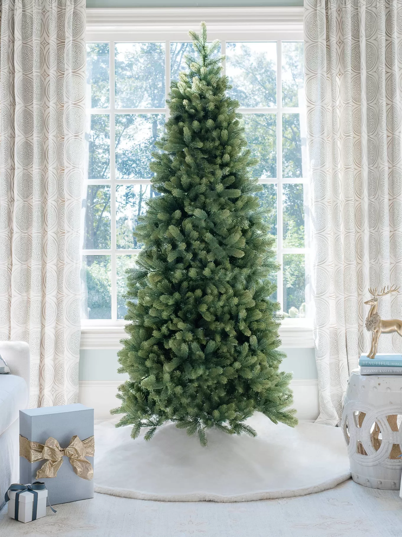 King Of Christmas 12' Royal Fir Slim Artificial Christmas Tree With 1500 Warm White & Multi-Color LED Lights- Realistic | Slim