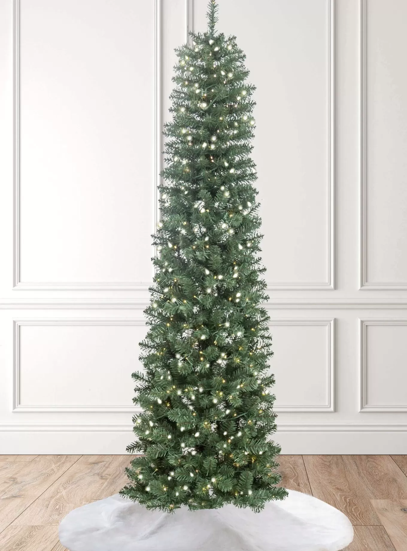 King Of Christmas 6' Hancock Spruce Pencil Artificial Christmas Tree 300 Warm White LED Lights- Classic | Slim
