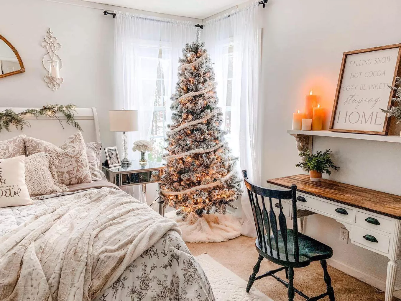 King Of Christmas 6' Prince Flock® Artificial Christmas Tree With 350 Warm White LED Lights- Classic | Pre-Lit