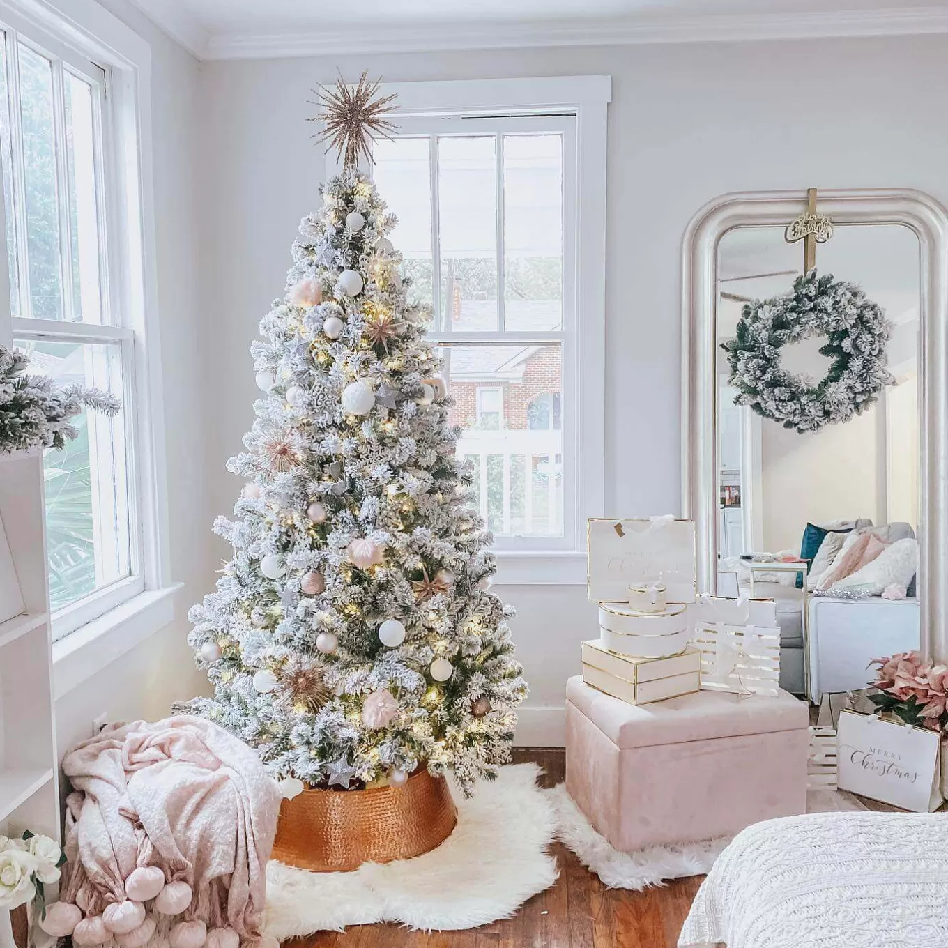 King Of Christmas 6' Prince Flock® Artificial Christmas Tree With 350 Warm White LED Lights- Classic | Pre-Lit