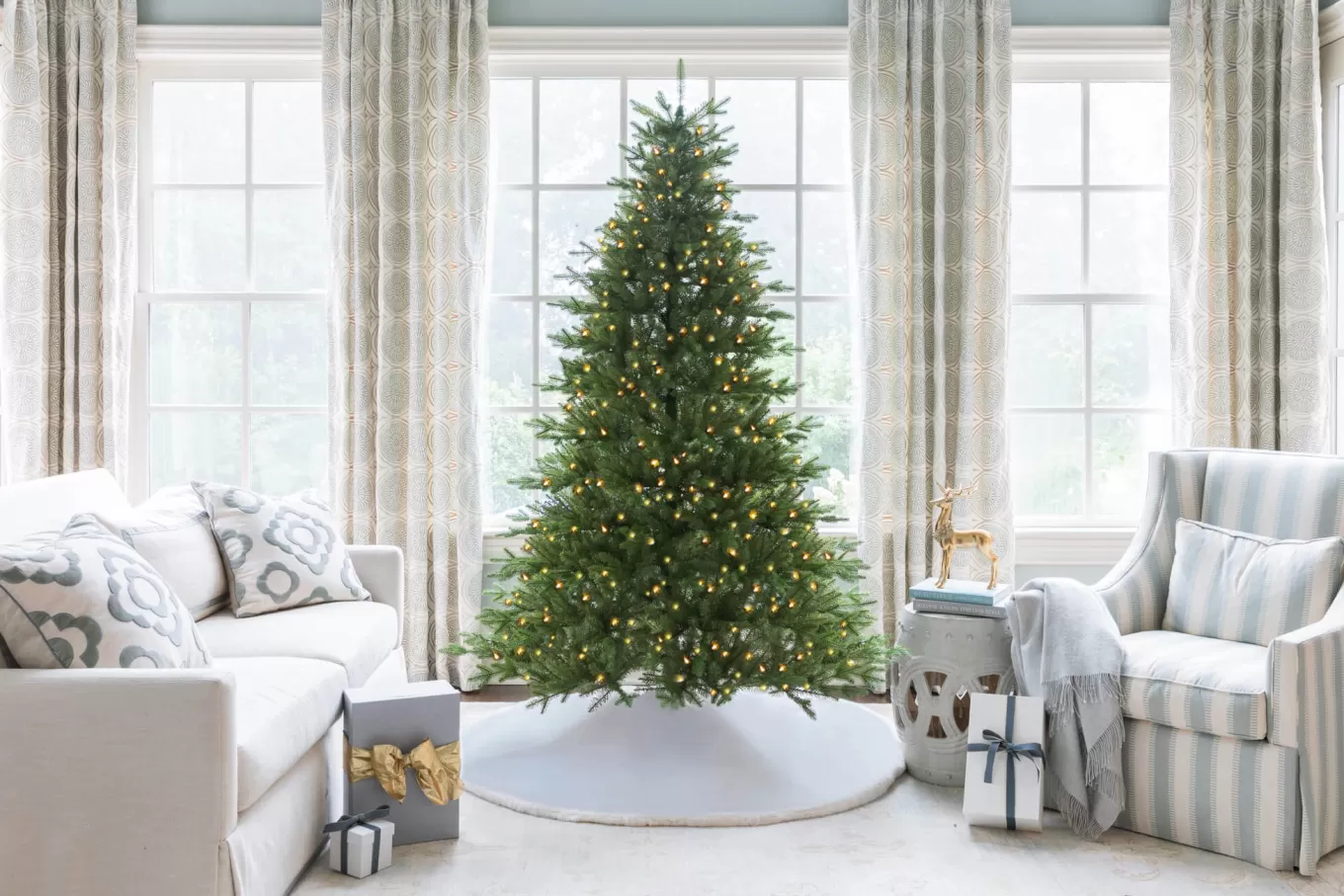 King Of Christmas 7.5' Alpine Fir Artificial Christmas Tree 800 Warm White LED Lights- Realistic | Full