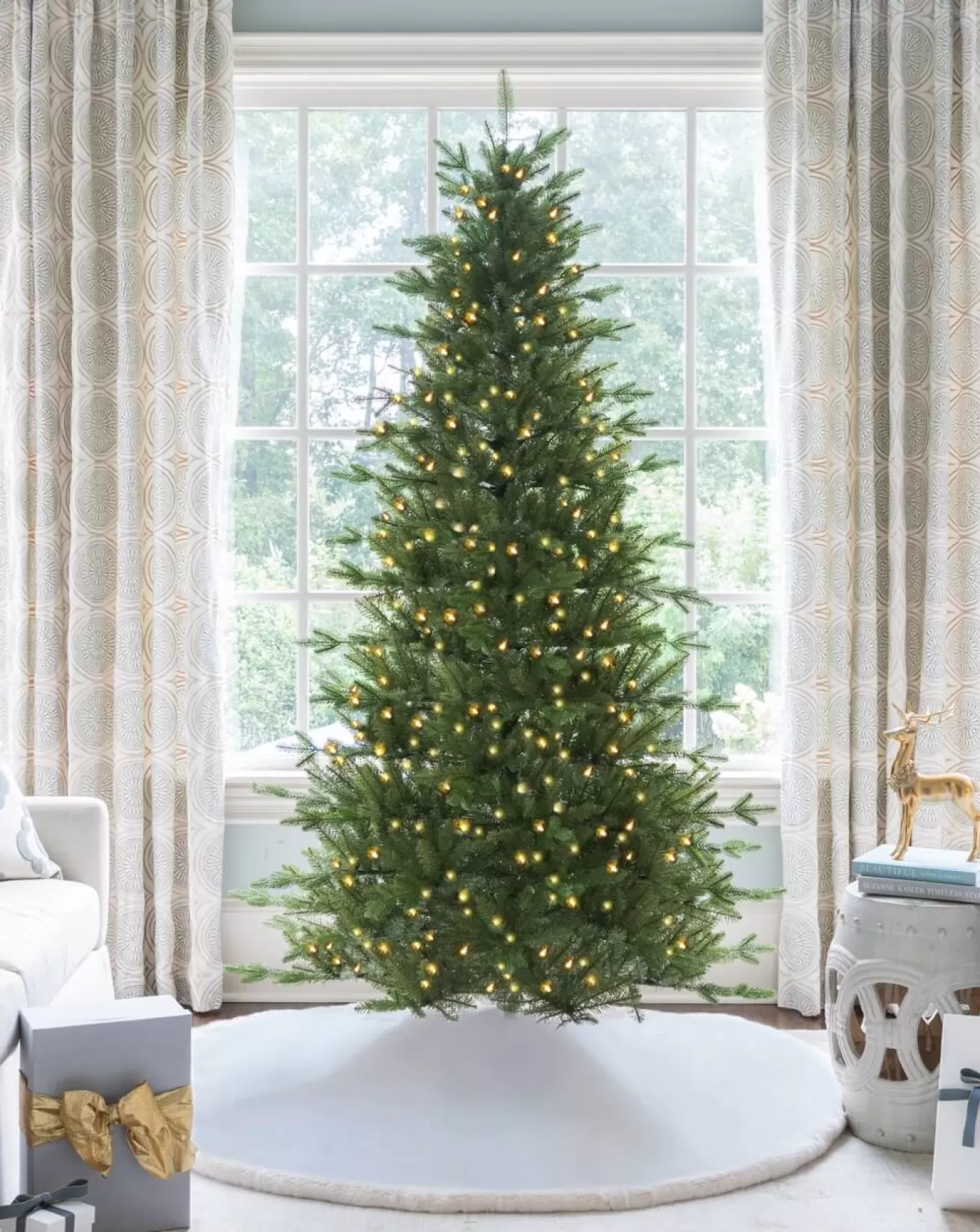 King Of Christmas 7.5' Alpine Fir Slim Artificial Christmas Tree 650 Warm White LED Lights- Realistic | Slim