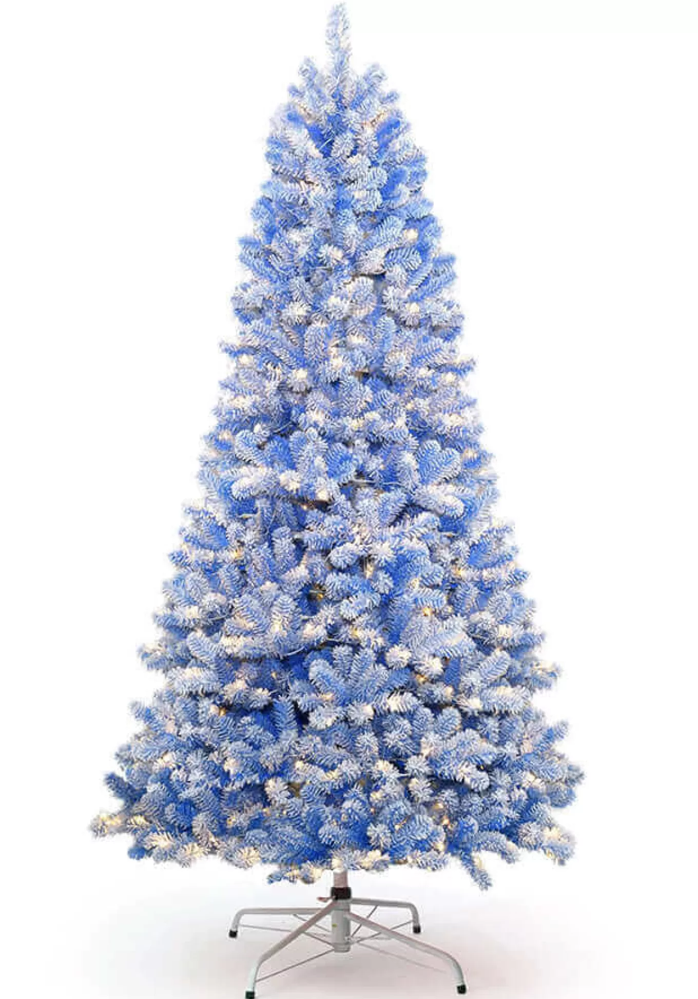 King Of Christmas 7.5' Duchess Blue Flock Artificial Christmas Tree With 600 Warm White LED Lights- Classic | Full