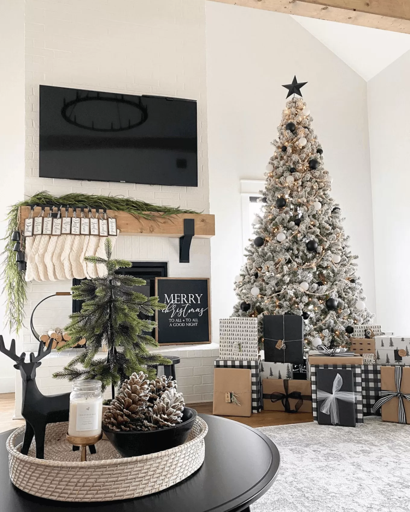 King Of Christmas 7.5' King Flock® Artificial Christmas Tree With 800 Warm White LED Lights- Realistic | Full