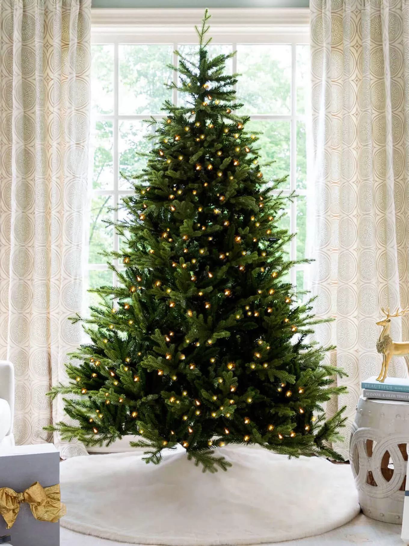 King Of Christmas 7.5' Scarlet Fir Artificial Christmas Tree With 800 Warm White LED Lights- Realistic | Full
