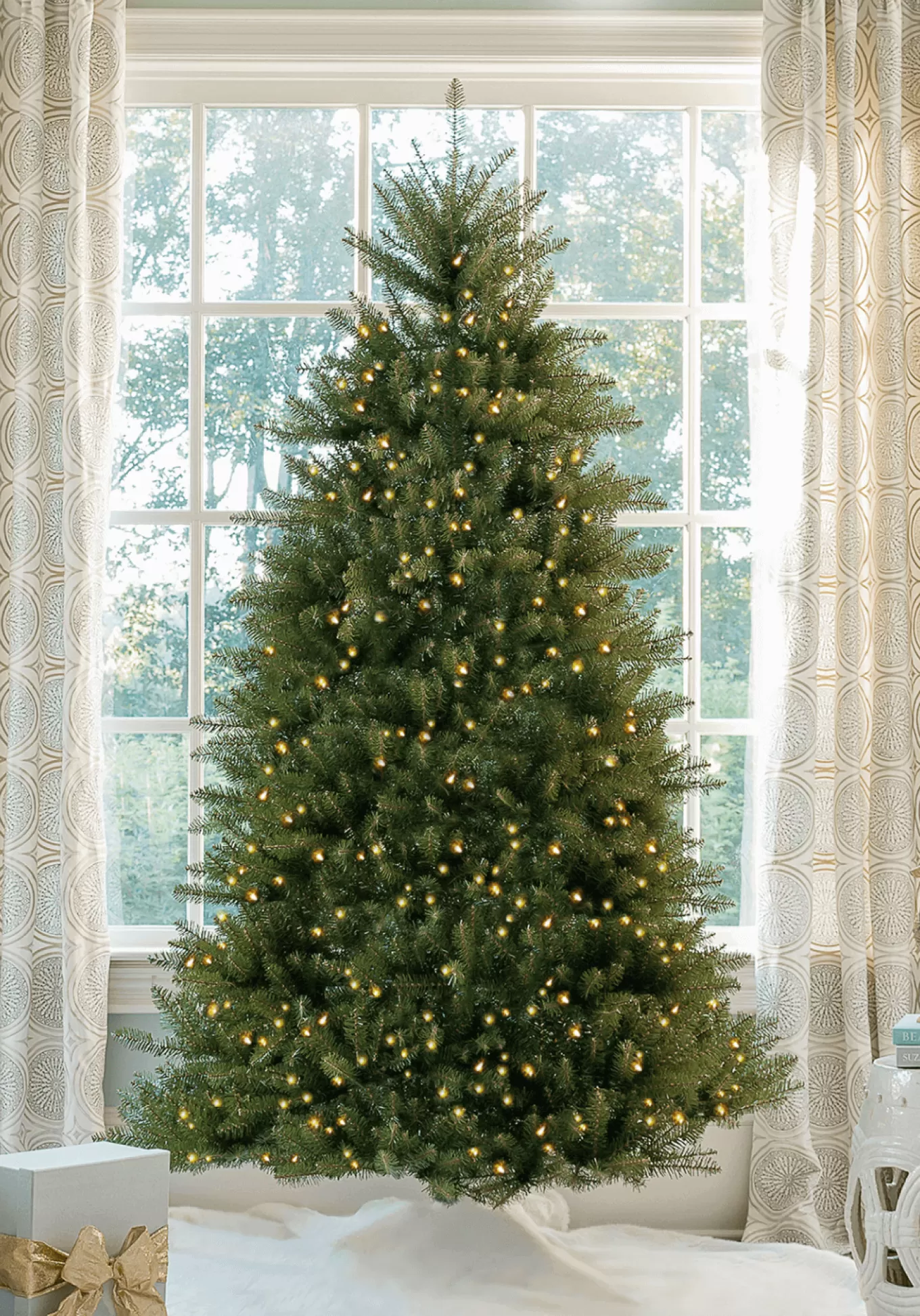 King Of Christmas 7.5' Yorkshire Fir Artificial Christmas Tree With 600 Warm White LED Lights- Classic | Full
