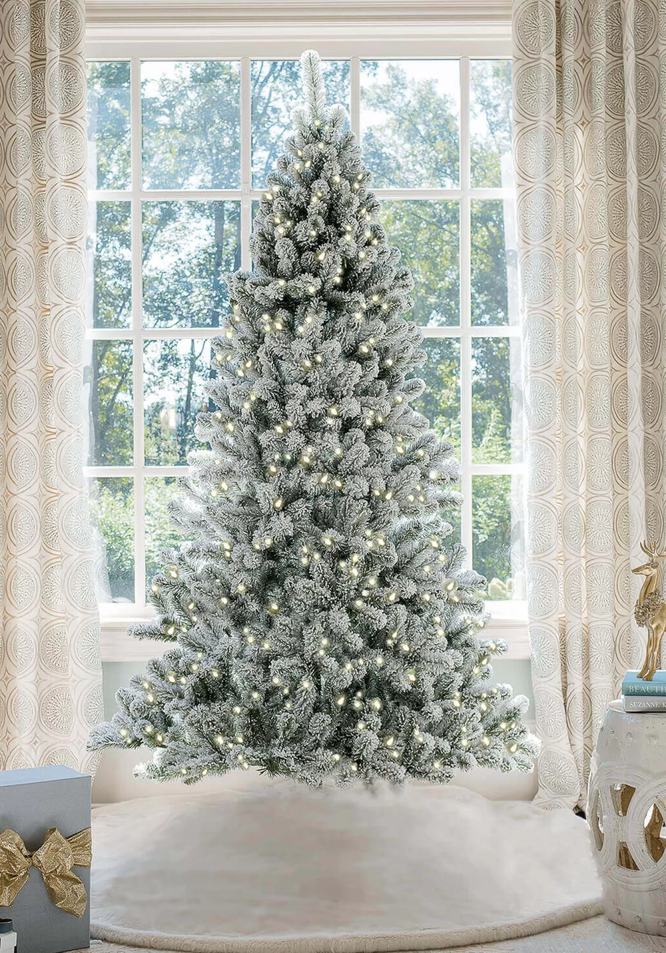 King Of Christmas 7' Prince Flock® Artificial Christmas Tree With 400 Warm White LED Lights- Full | Flocked
