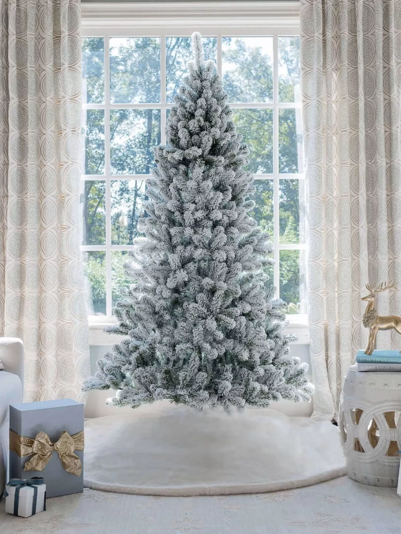 King Of Christmas 7' Prince Flock® Artificial Christmas Tree With 400 Warm White LED Lights- Full | Flocked