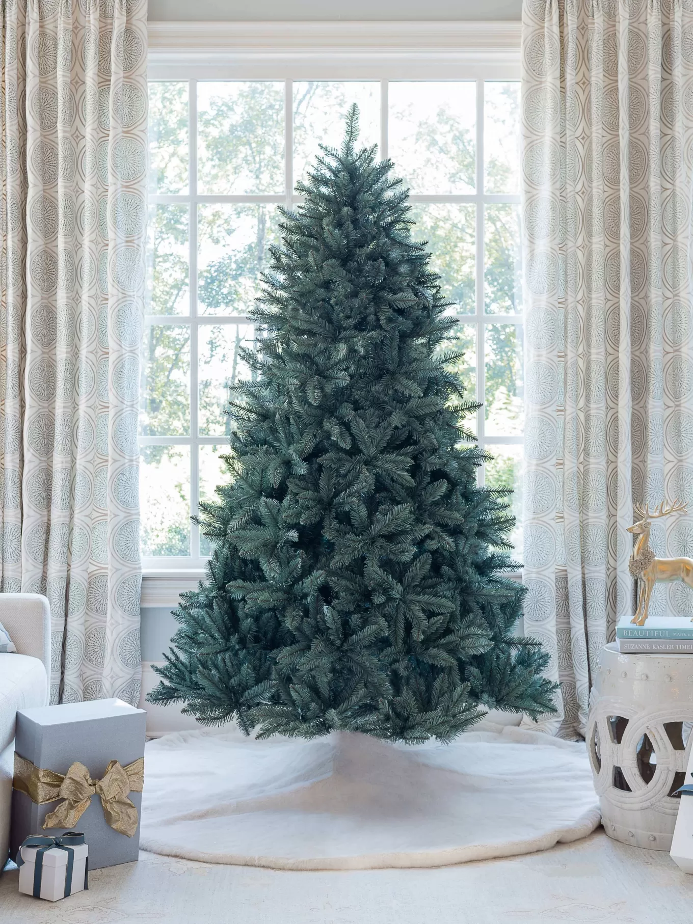 King Of Christmas 7' Tribeca Spruce Blue Artificial Christmas Tree With 550 Warm White LED Lights- Classic | Full