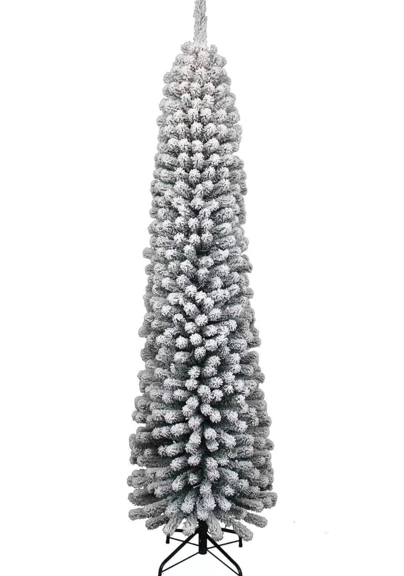 King Of Christmas 8' Prince Flock® Pencil Artificial Christmas Tree With 500 Warm White LED Lights- Classic | Slim