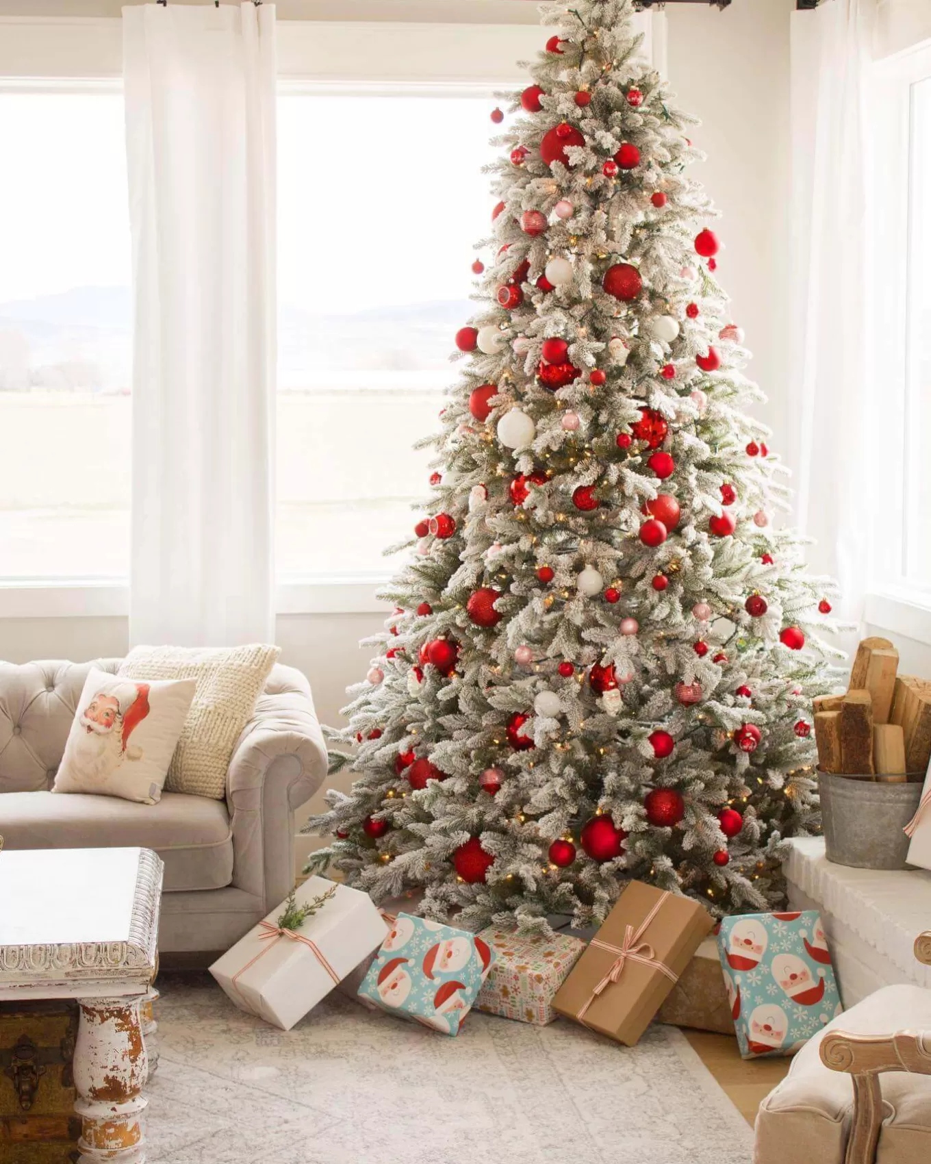 King Of Christmas 9' Queen Flock® Artificial Christmas Tree With 1100 Warm White LED Lights- Realistic | Pre-Lit