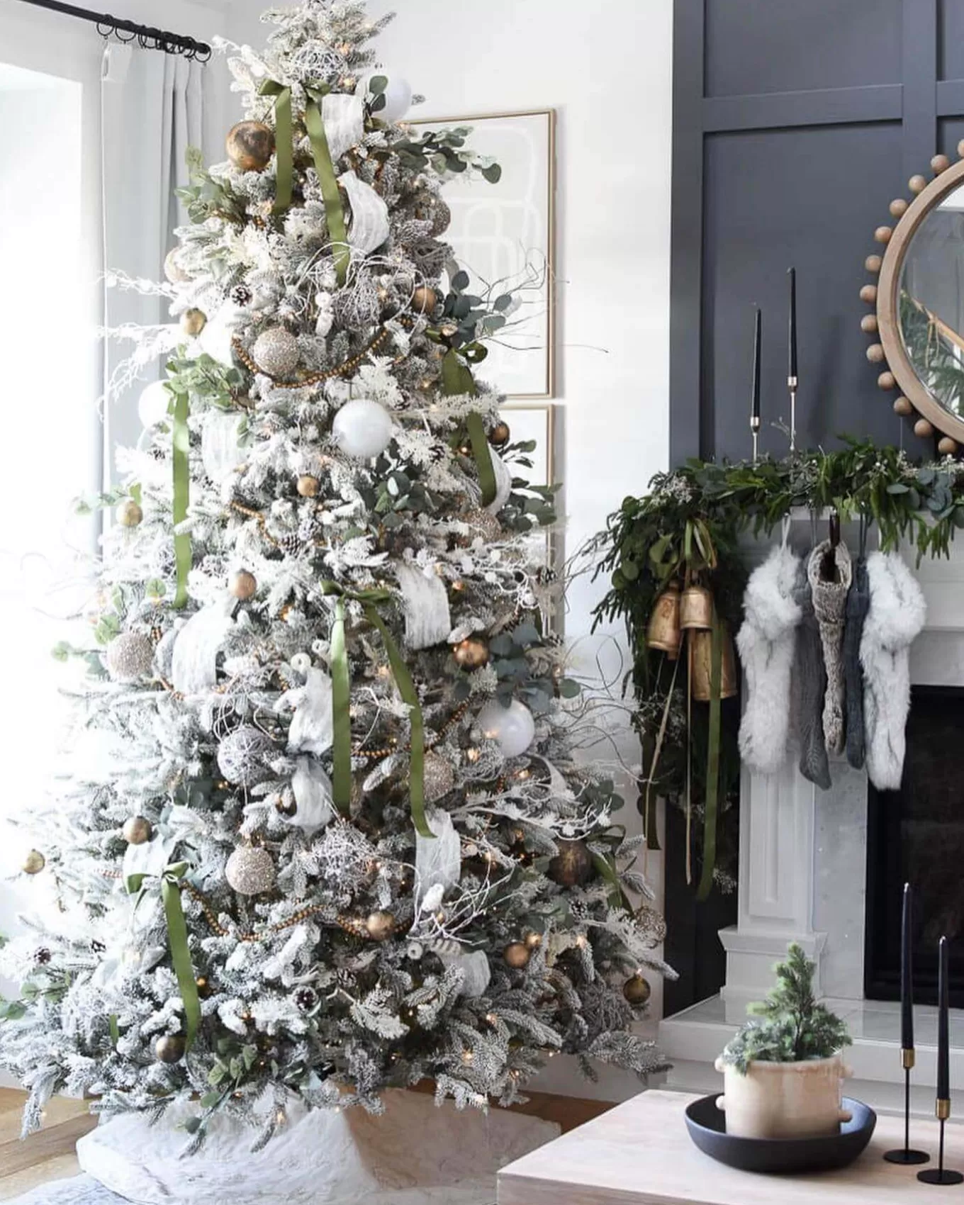King Of Christmas 9' Queen Flock® Artificial Christmas Tree With 1100 Warm White LED Lights- Realistic | Pre-Lit