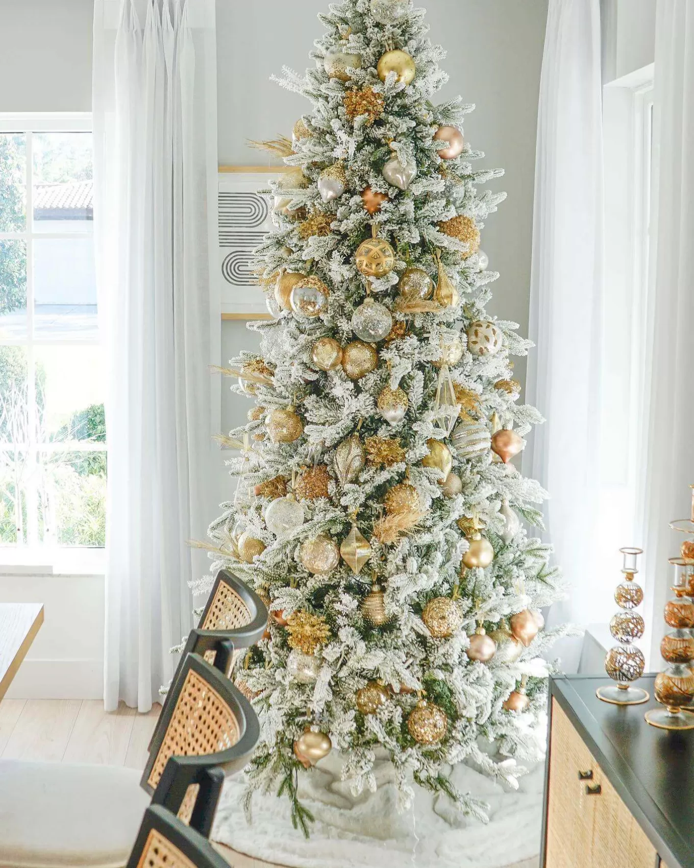 King Of Christmas 9' Queen Flock® Slim Artificial Christmas Tree With 900 Warm White LED Lights- Realistic | Slim