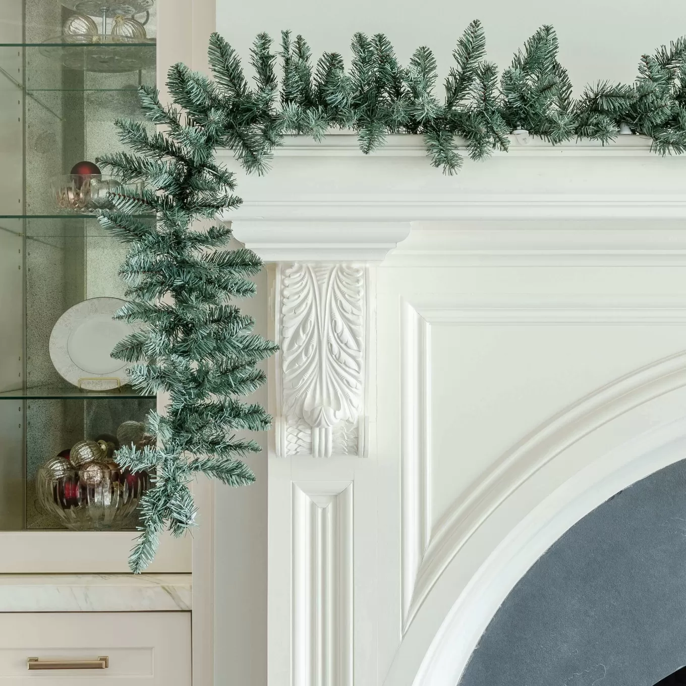 King Of Christmas 9' X 12" Tribeca Spruce Blue Garland With Warm White LED Lights (Plug Operated)- Garlands | Green