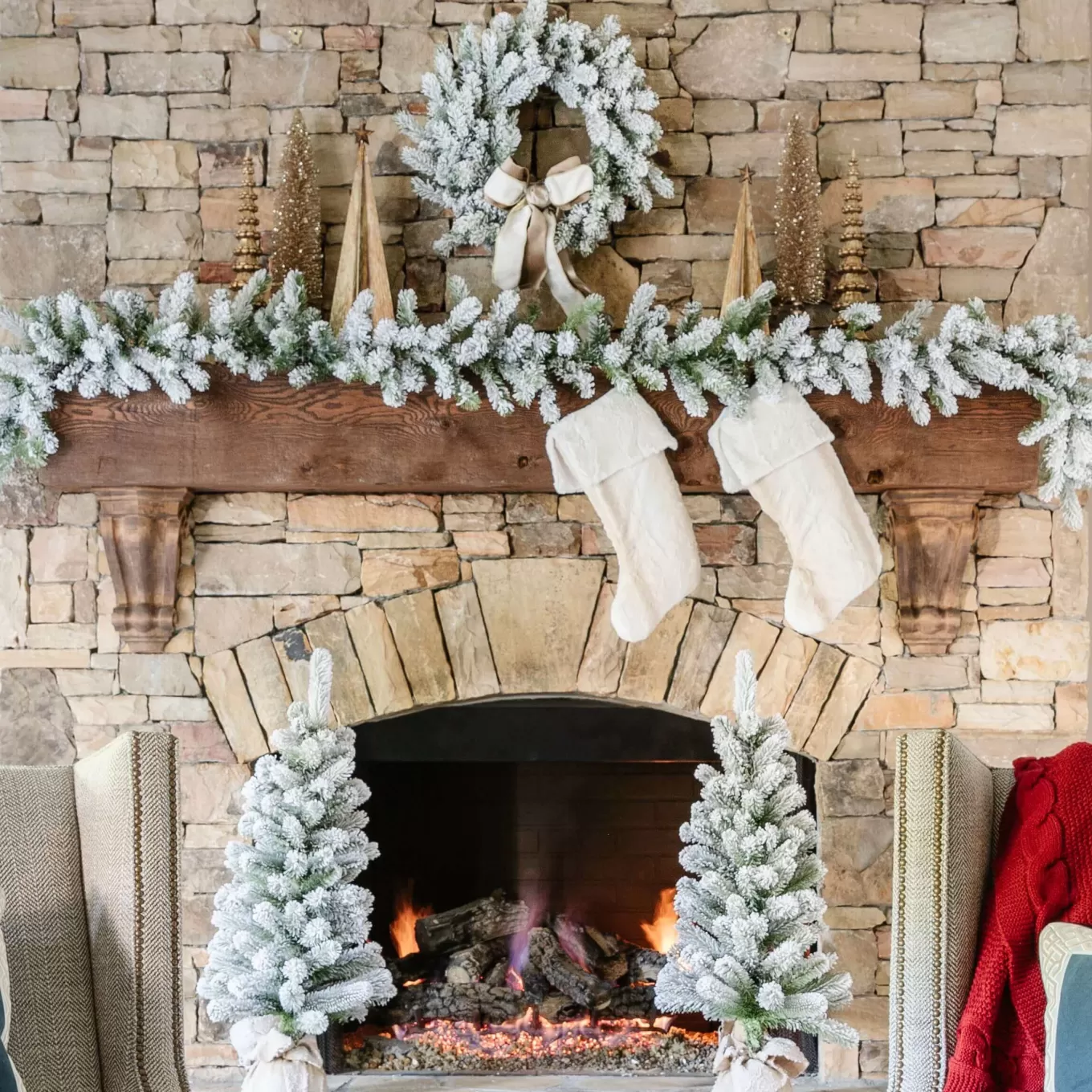 King Of Christmas King Flock® Collection 4-Piece Set With Warm White LED Lights (Plug Or Battery Operated)- Sets | Flocked