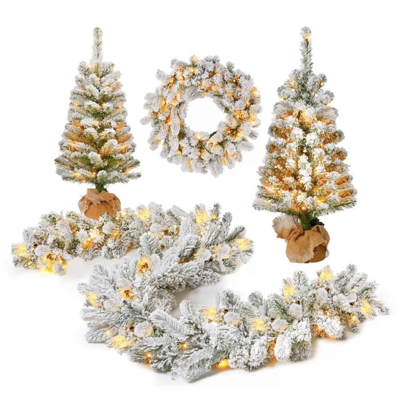 King Of Christmas King Flock® Collection 4-Piece Set With Warm White LED Lights (Plug Or Battery Operated)- Sets | Flocked