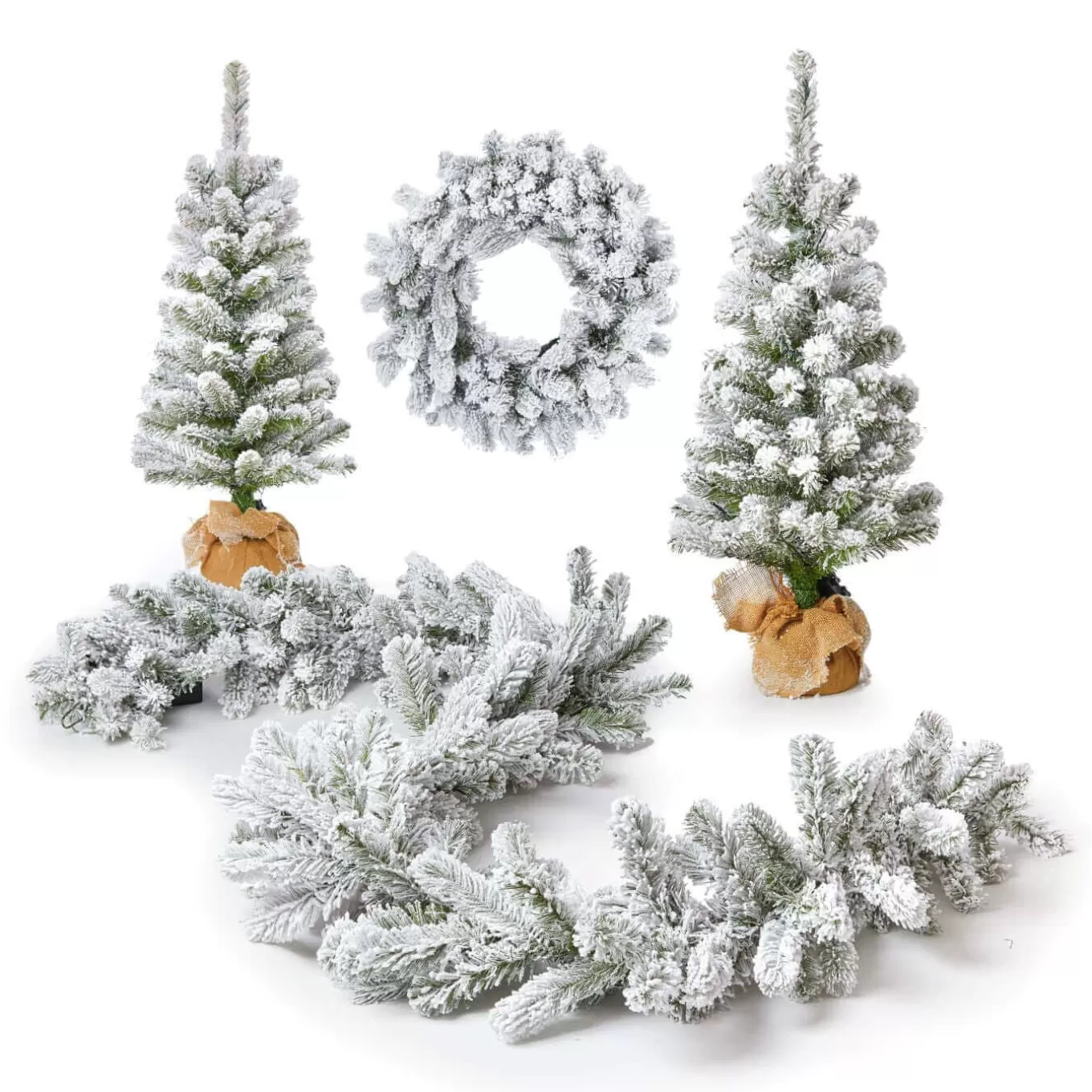 King Of Christmas King Flock® Collection 4-Piece Set With Warm White LED Lights (Plug Or Battery Operated)- Sets | Flocked