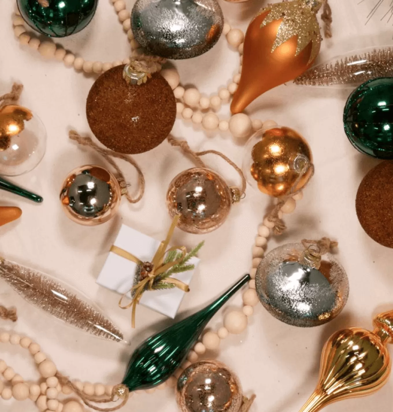 King Of Christmas Natural 30-Piece Glass Ornament Set (Burnt-Orange, Green) Limited Edition- Ornaments | 30 Pack