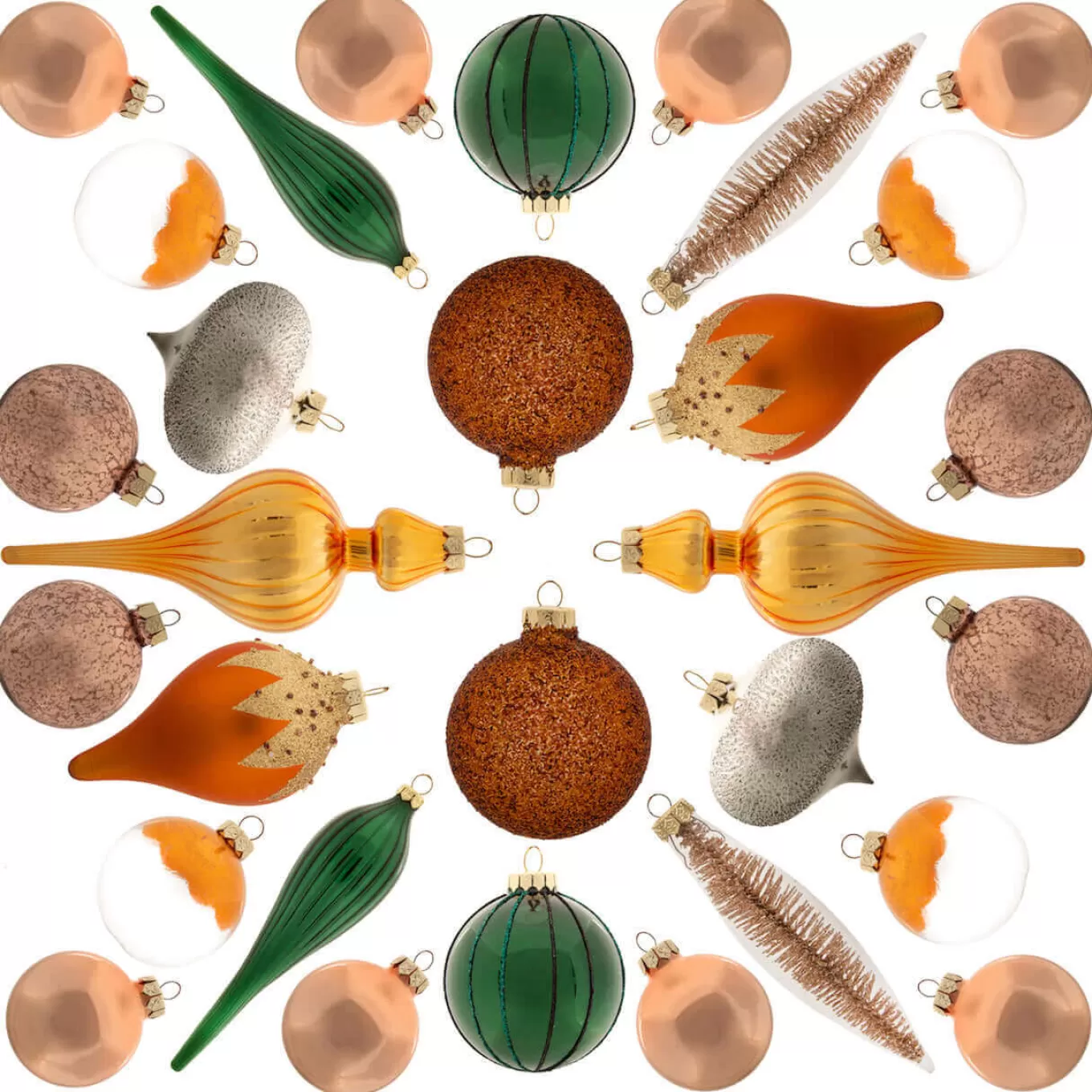 King Of Christmas Natural 30-Piece Glass Ornament Set (Burnt-Orange, Green) Limited Edition- Ornaments | 30 Pack