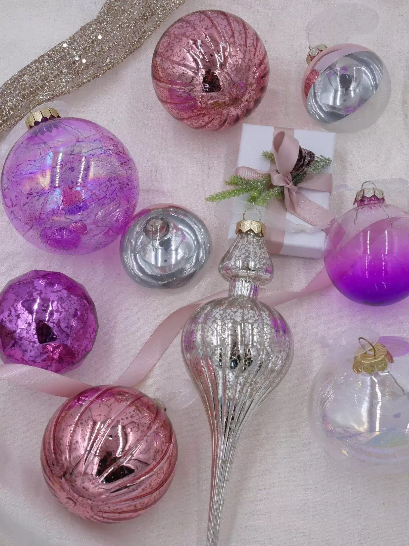 King Of Christmas Sweet 30-Piece Glass Ornament Set (Pink - Purple) Limited Edition- Ornaments | 30 Pack