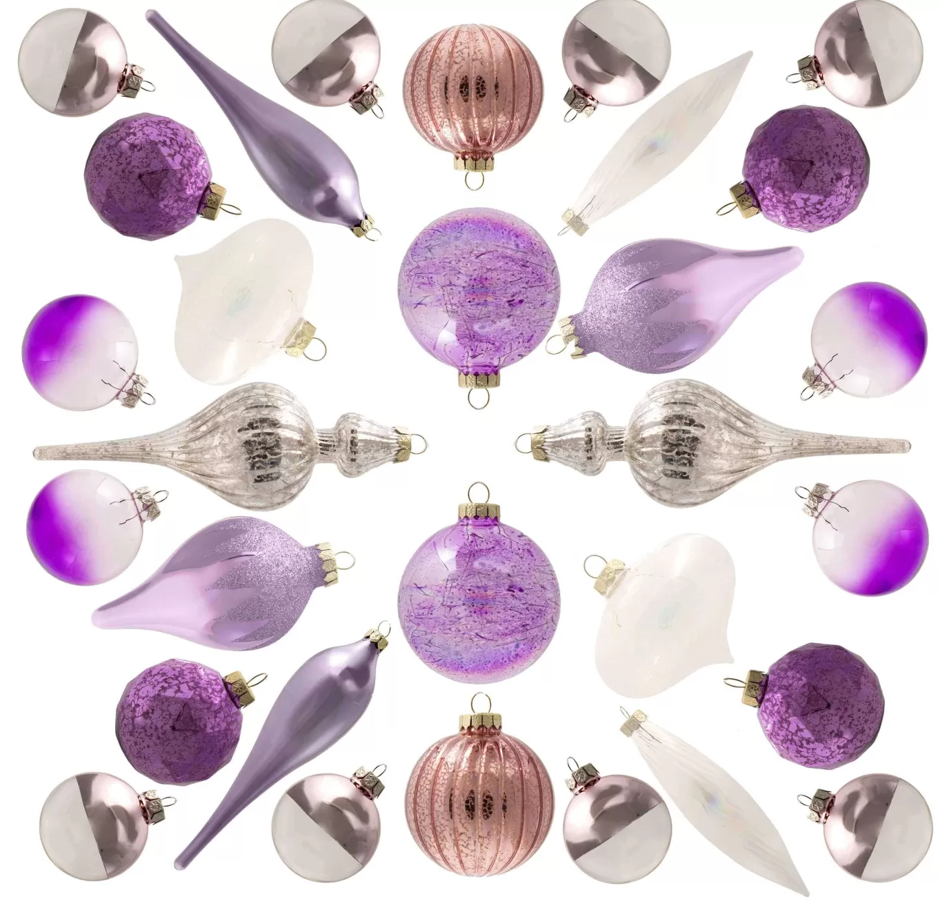 King Of Christmas Sweet 30-Piece Glass Ornament Set (Pink - Purple) Limited Edition- Ornaments | 30 Pack