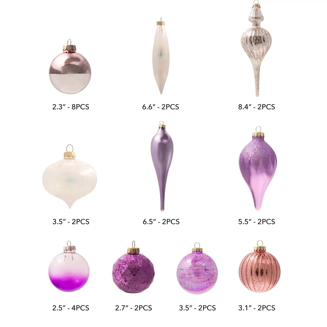 King Of Christmas Sweet 30-Piece Glass Ornament Set (Pink - Purple) Limited Edition- Ornaments | 30 Pack