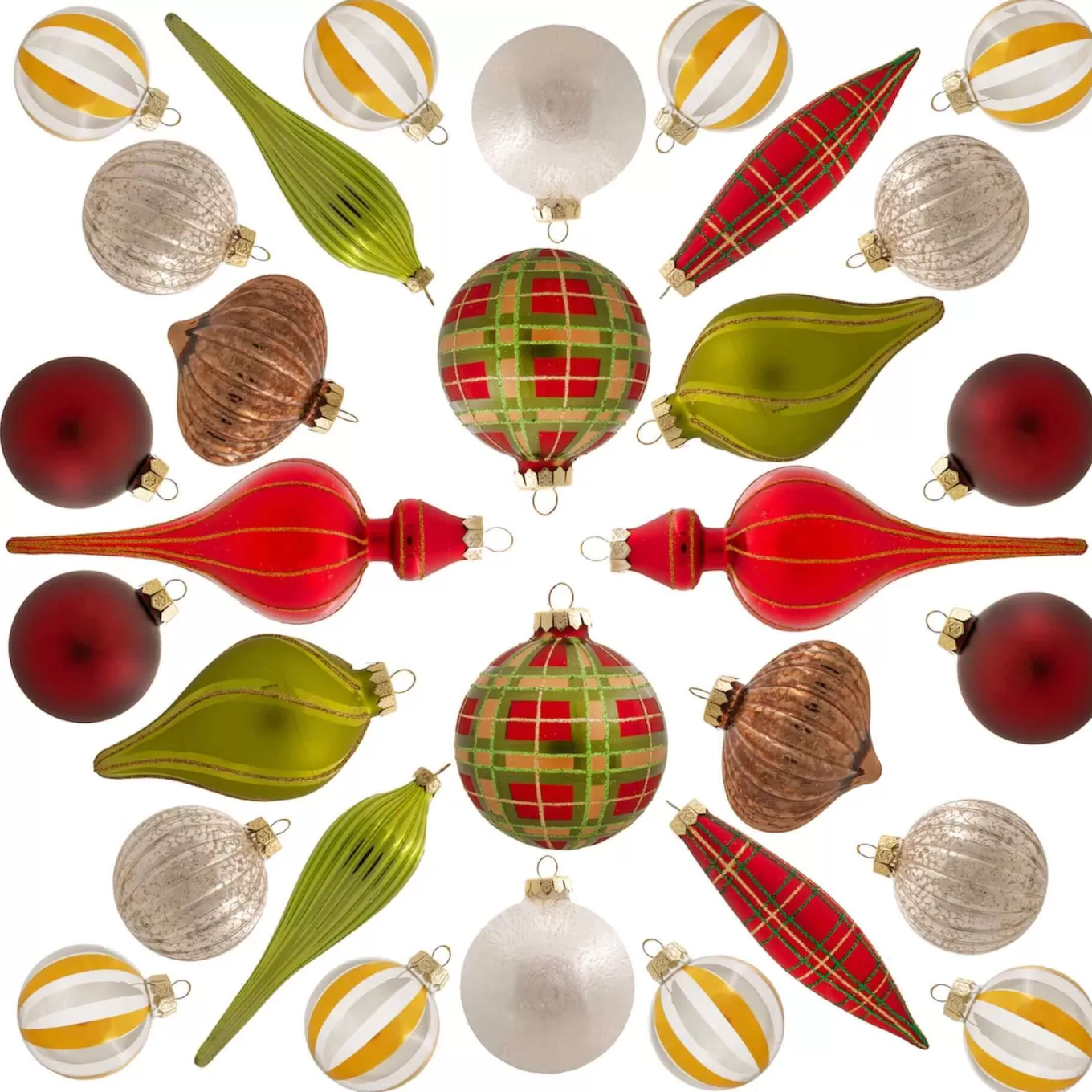 King Of Christmas Traditional 30-Piece Glass Ornament Set (Red - Green) Limited Edition- 30 Pack | Ornaments