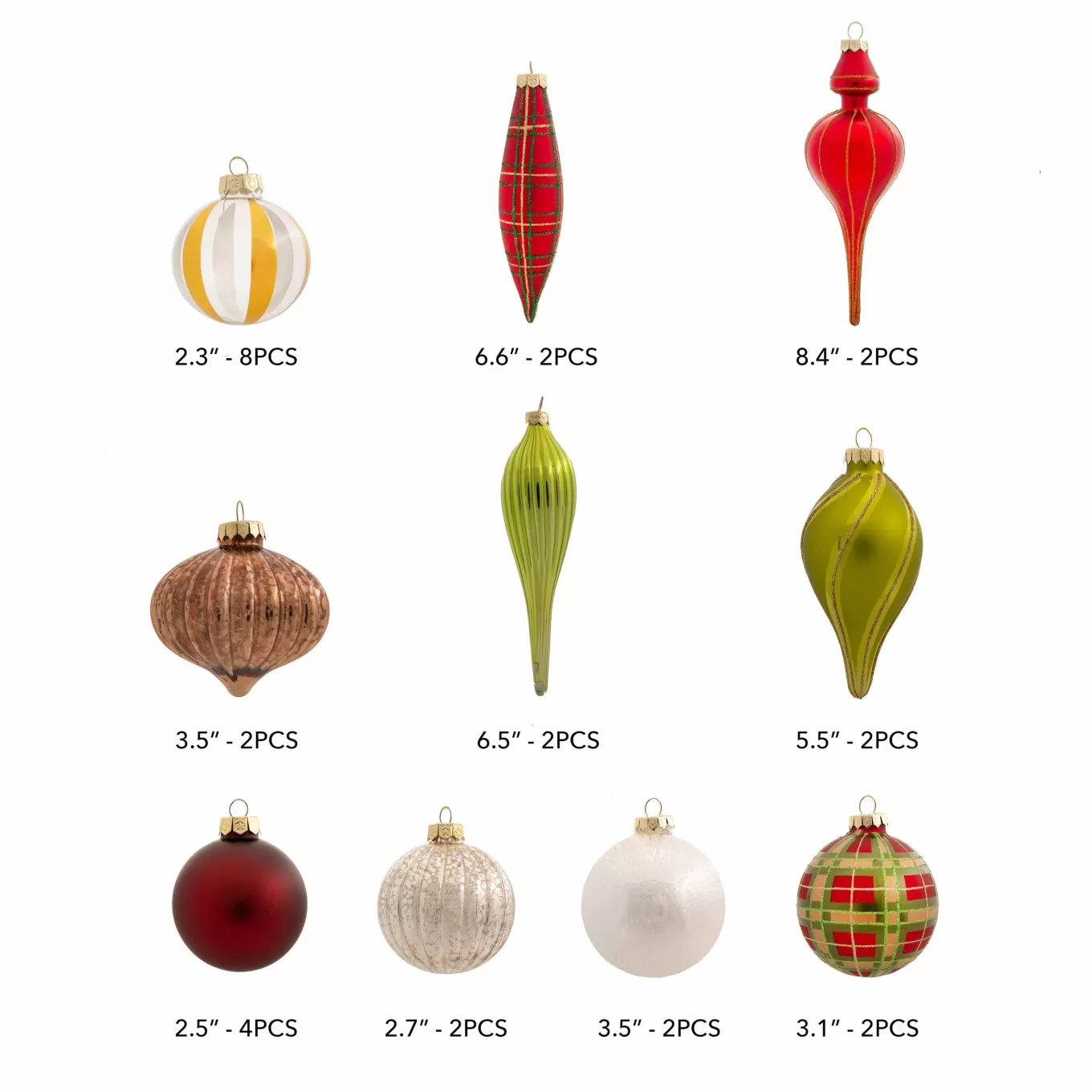 King Of Christmas Traditional 30-Piece Glass Ornament Set (Red - Green) Limited Edition- 30 Pack | Ornaments