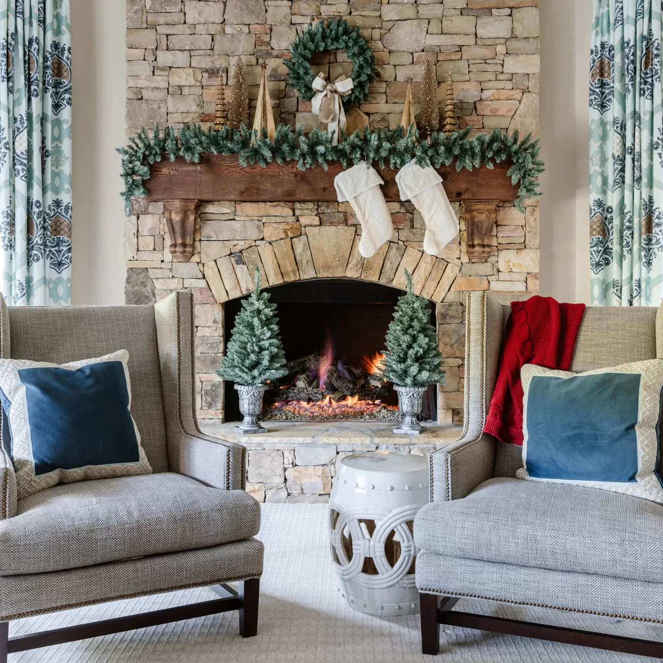 King Of Christmas Tribeca Spruce Blue Collection 4-Piece Set With Warm White LED Lights (Battery Operated)- Sets